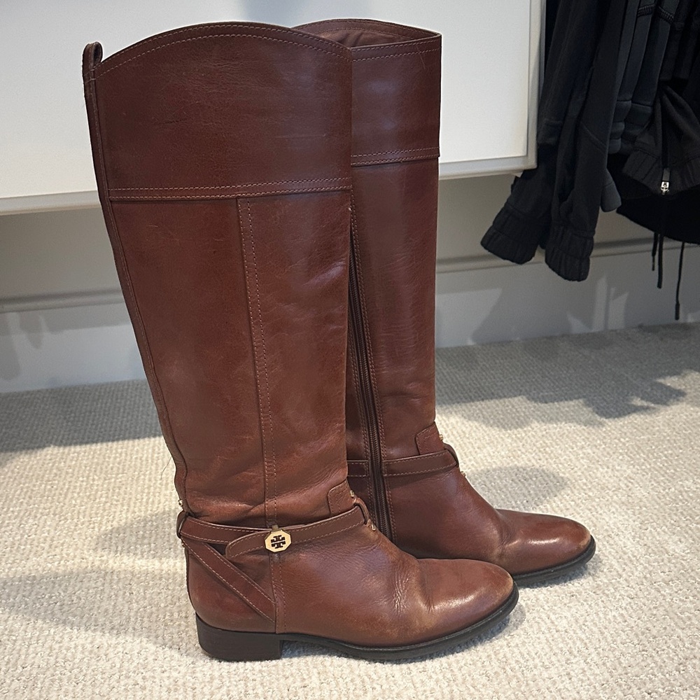 Tory Burch Chestnut Leather Riding Boots